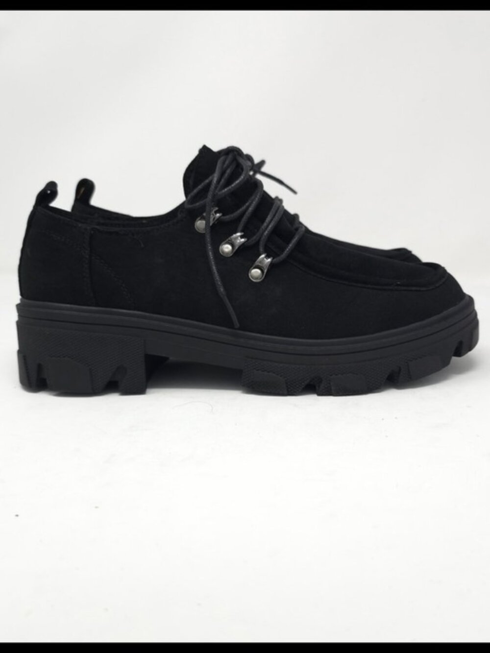 Black Faux Suede Chunky Platform Oxford Casual Lace Up Lug Sole - Picture 3 of 12